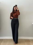 High-waist wide-leg trousers